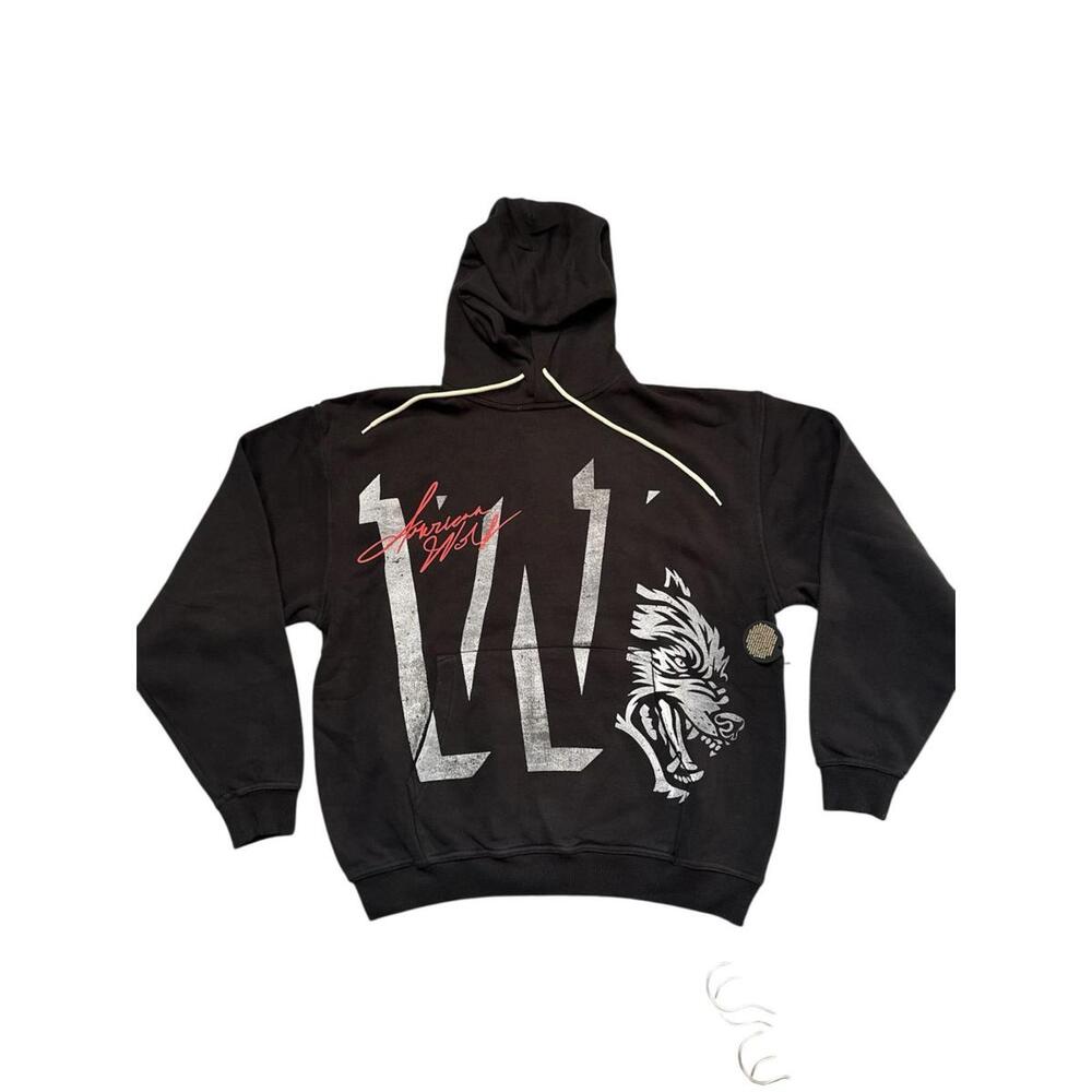 Black Graphic Hoodie with Wolf and Chicago Print